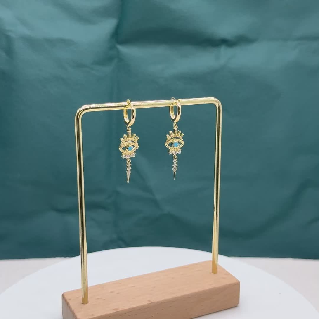 One Pair of Luxury Copper-Inlaid Synthetic Evil Eye Pendant Earrings Dating Gift Badiee Stylez