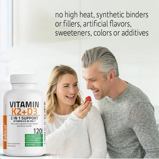 Vitamin K2 (MK7) with D3 Supplement Non-GMO Formula Vitamin D and K Complex, Natural Support for Heart Immune Bone Health