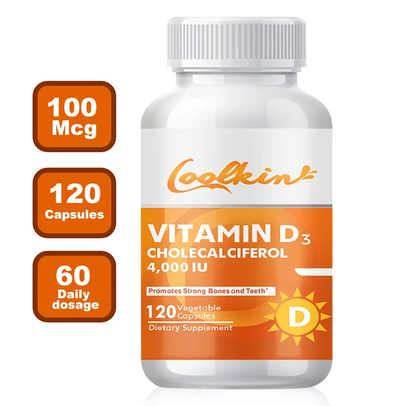 High Potency Vitamin D3 4000 IU - Helps Muscle Nerve Health Support Bone Density Teeth and Skin Heart Health - 120 Capsules