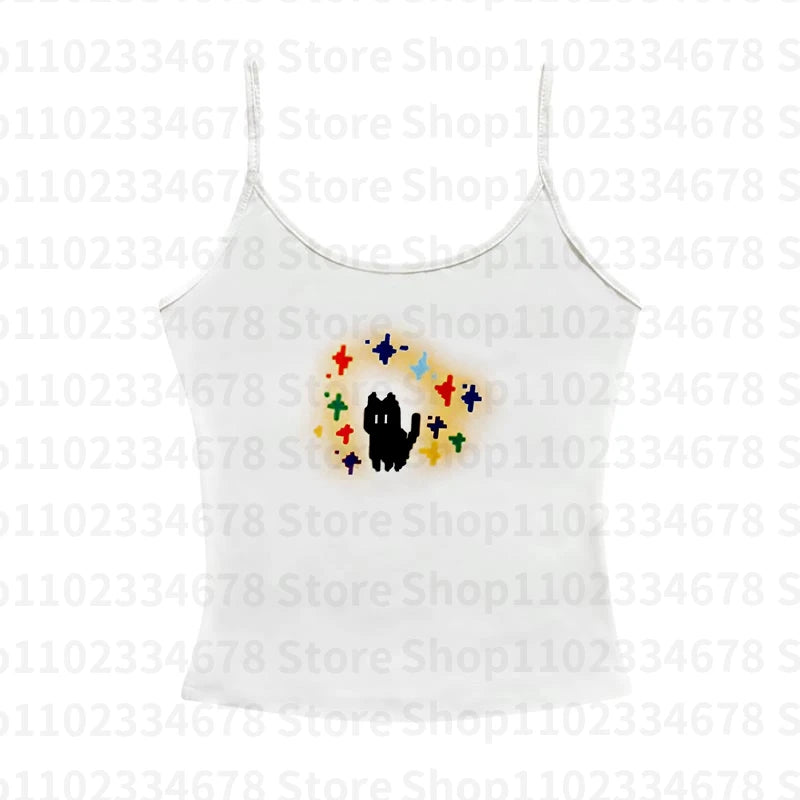 Y2k Style T-shirt Vintage Tshirt Harajuku Slim short Sleeve Shirt Crop top Streetwear women clothes Cat print baby tee Graphic 2