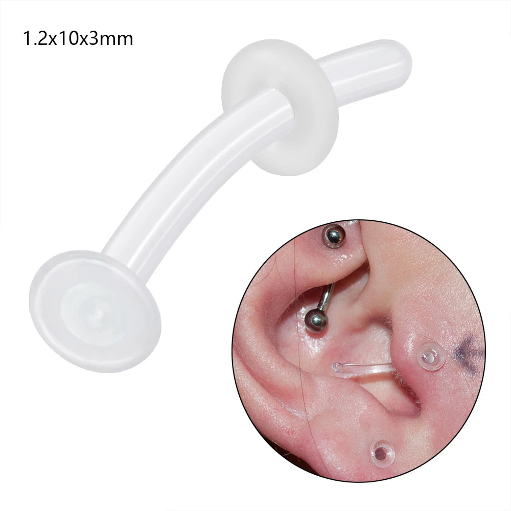 1PC Glass Nose Stud Transparent Glass Straight Nose Ring Retainer Holder Hoop Earrings Belly Ring Navel Piercing Jewelry 1.2x10x3mm 1PC