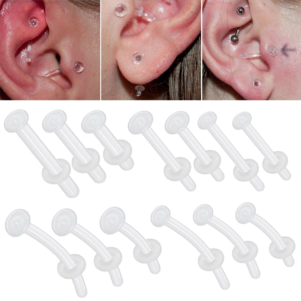 1PC Glass Nose Stud Transparent Glass Straight Nose Ring Retainer Holder Hoop Earrings Belly Ring Navel Piercing Jewelry