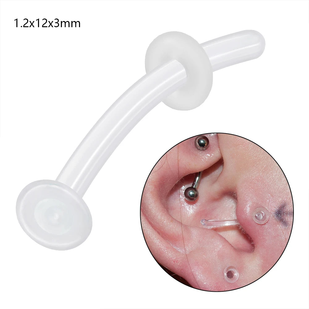1PC Glass Nose Stud Transparent Glass Straight Nose Ring Retainer Holder Hoop Earrings Belly Ring Navel Piercing Jewelry 1.2x12x3mm 1PC