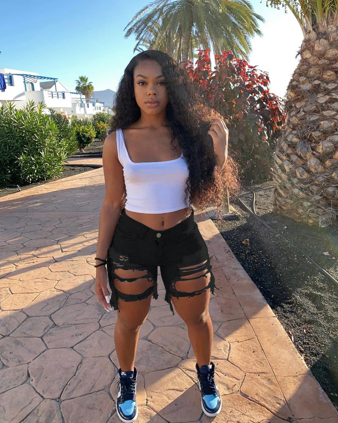 2025 Summer New Women's Ripped Denim Shorts Fashion High Street Sexy Hot Girl Jeans Shorts S-2XL black
