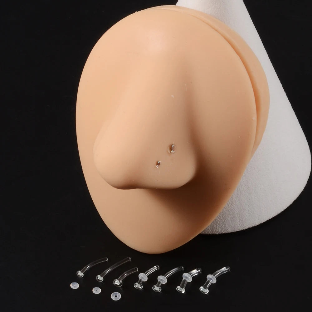 1PC Glass Nose Stud Transparent Glass Straight Nose Ring Retainer Holder Hoop Earrings Belly Ring Navel Piercing Jewelry