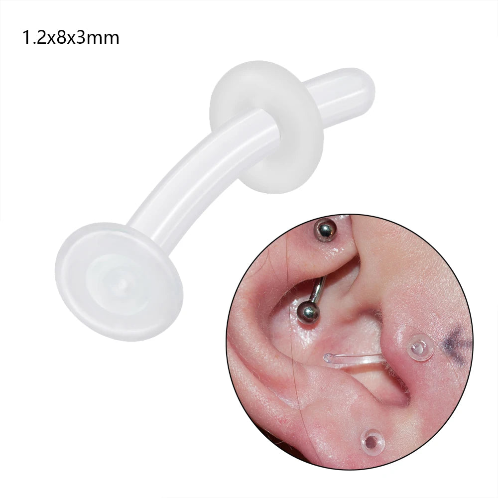 1PC Glass Nose Stud Transparent Glass Straight Nose Ring Retainer Holder Hoop Earrings Belly Ring Navel Piercing Jewelry 1.2x8x3mm 1PC