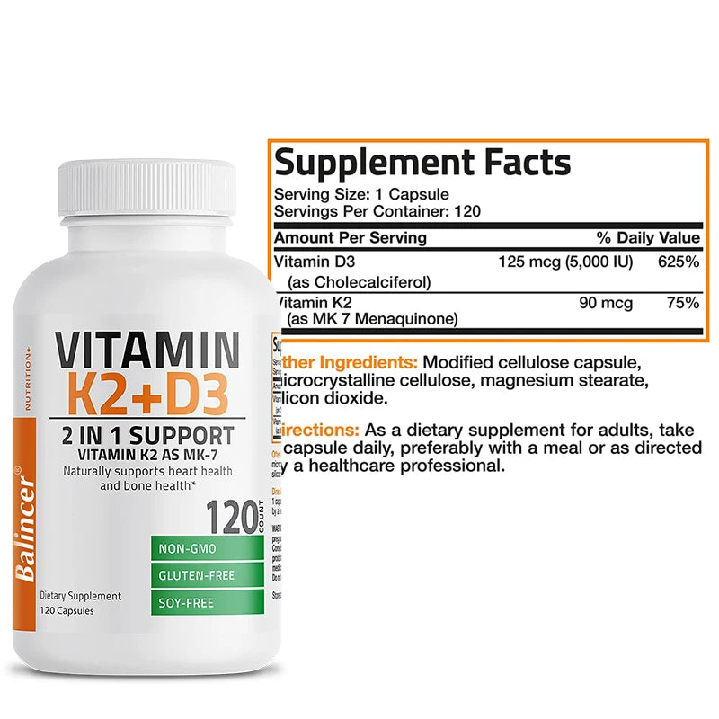 Vitamin K2 (MK7) with D3 Supplement Non-GMO Formula Vitamin D and K Complex, Natural Support for Heart Immune Bone Health