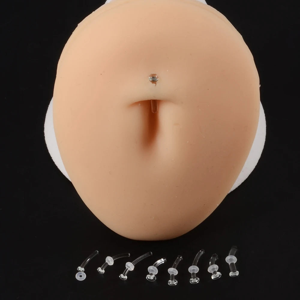 1PC Glass Nose Stud Transparent Glass Straight Nose Ring Retainer Holder Hoop Earrings Belly Ring Navel Piercing Jewelry