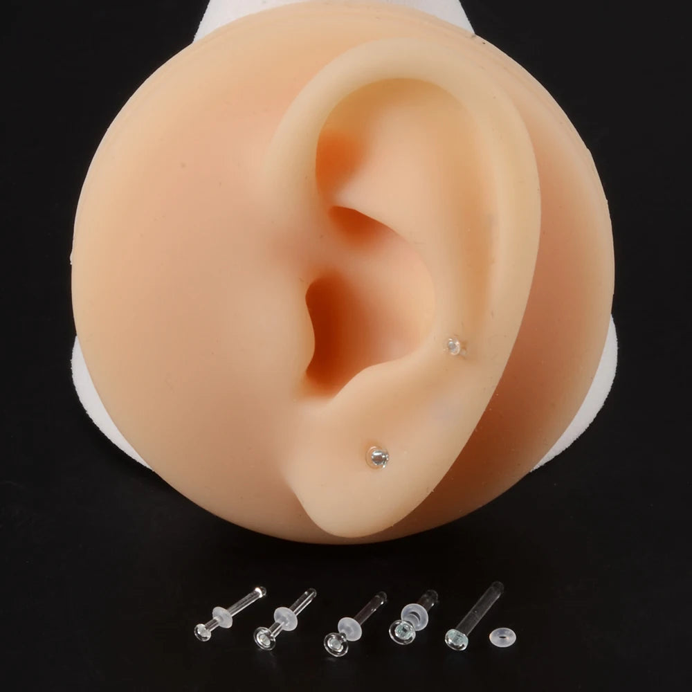 1PC Glass Nose Stud Transparent Glass Straight Nose Ring Retainer Holder Hoop Earrings Belly Ring Navel Piercing Jewelry