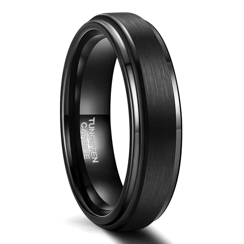 Tigrade 6/8mm Tungsten Carbide Ring Men Black Brushed Fashion Male Wedding Rings Vintage Engagement Band for Couple Unisex Band 6mm