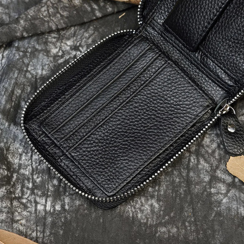 2023 New Short Wallet Men Women Vintage Fashion Card Holder Zipper Coin Purse Crazy Horse Leather Mens Slim Zipper Purse Wallet