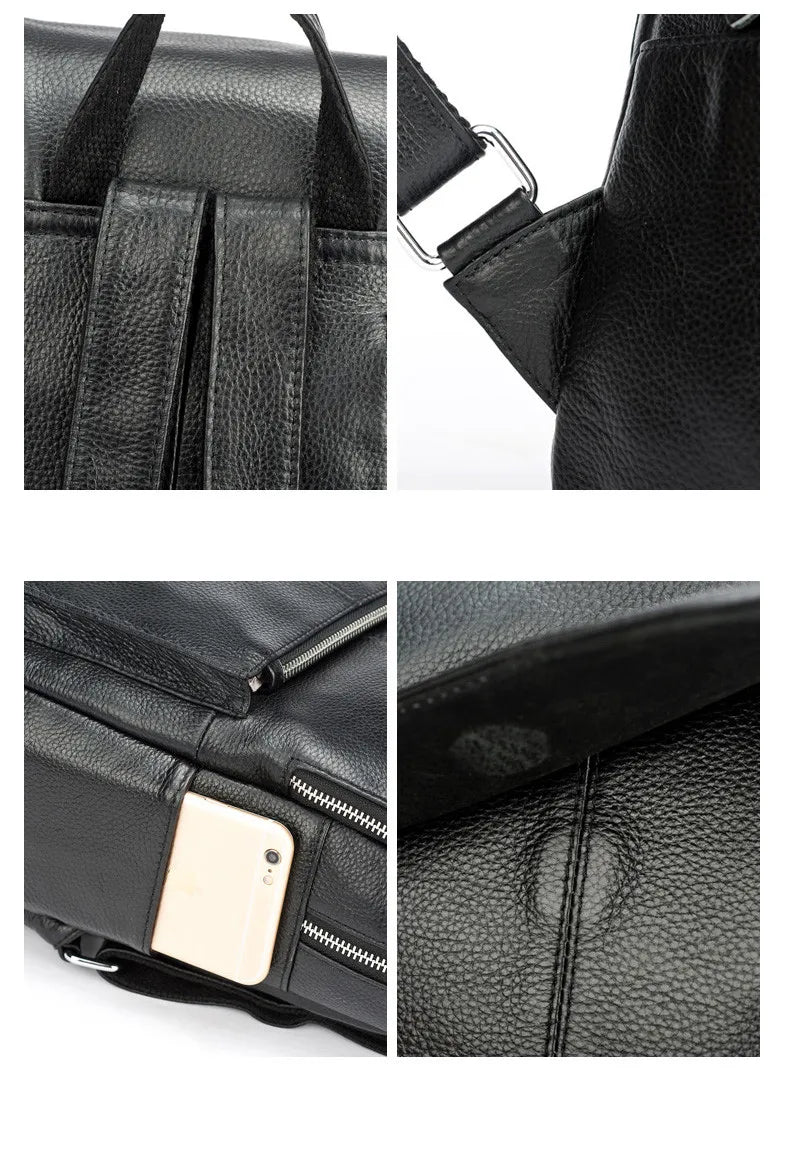Zency Genuine Leather Women Backpack High Quality Large Capacity Travel Bag Knapsack Schoolbag Shoulder For Ladies Beige Black