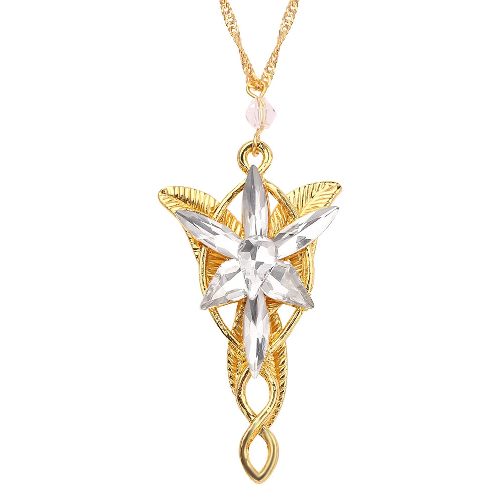 Lord Rings Arwen Evenstar Necklace The Elves Princess Fashion Crystal Cubic Zirconia Stone Pendant For Women Wedding Gifts XL0598 60cm