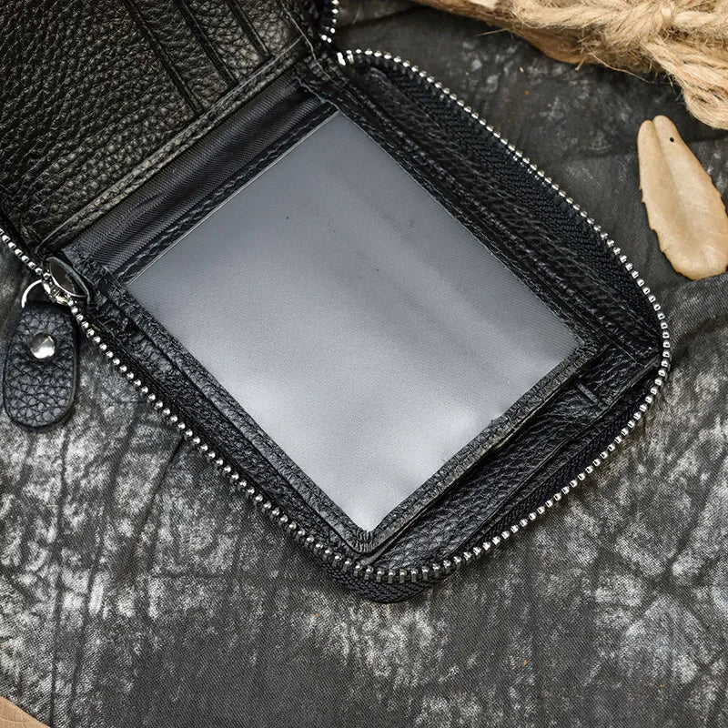 2023 New Short Wallet Men Women Vintage Fashion Card Holder Zipper Coin Purse Crazy Horse Leather Mens Slim Zipper Purse Wallet