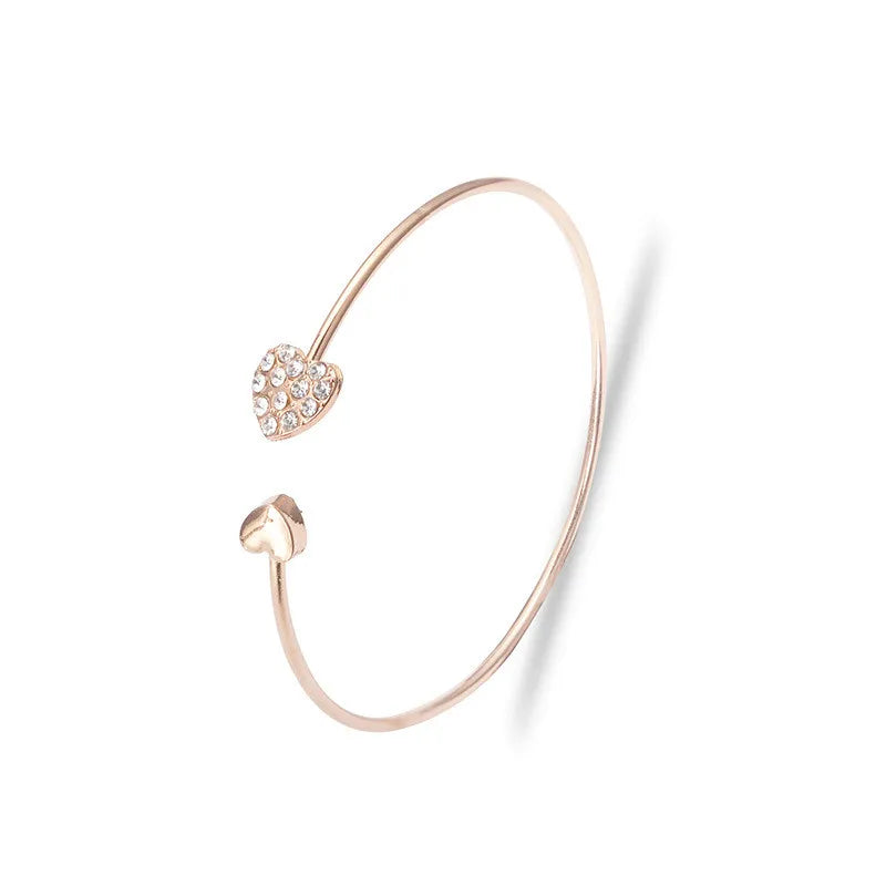Woozu 2019 New Fashion Adjustable Crystal Double Heart Bow Bilezik Cuff Opening Bracelet For Women Jewelry Gift Mujer Pulseras