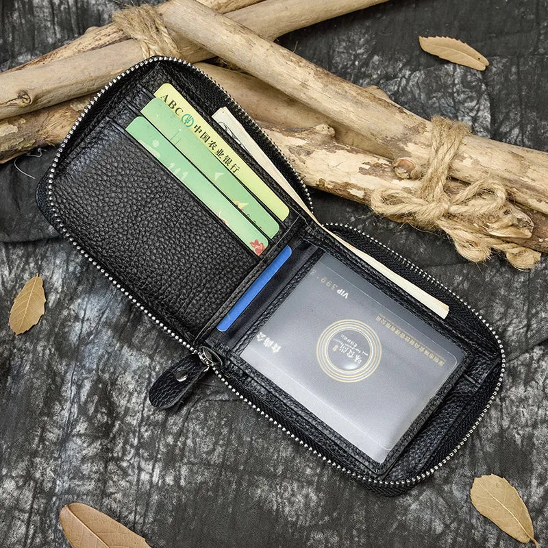 2023 New Short Wallet Men Women Vintage Fashion Card Holder Zipper Coin Purse Crazy Horse Leather Mens Slim Zipper Purse Wallet