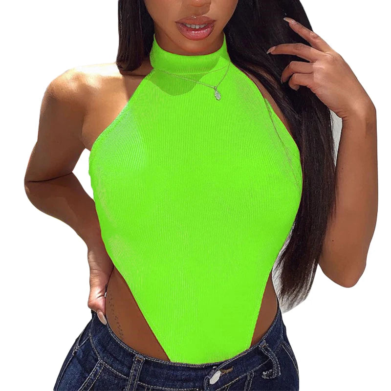 2021 Sexy Women Halter Bodysuits High Cut Bodycon Leotard Tops Summer Fashion Female Solid Sleeveless Bodysuits Bottomed Tops C