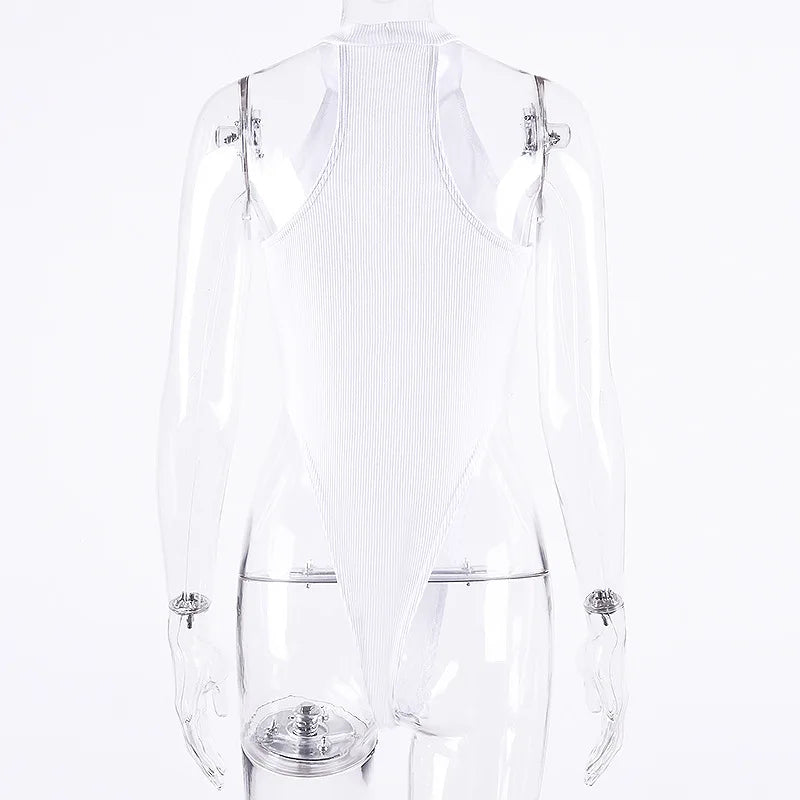 Sexy High Street Bodycon Neon Bodysuits Summer Colorful Sleevelss Backless Ftness Outfit Club Party Jumpsuit Combinaison Femme WHITE