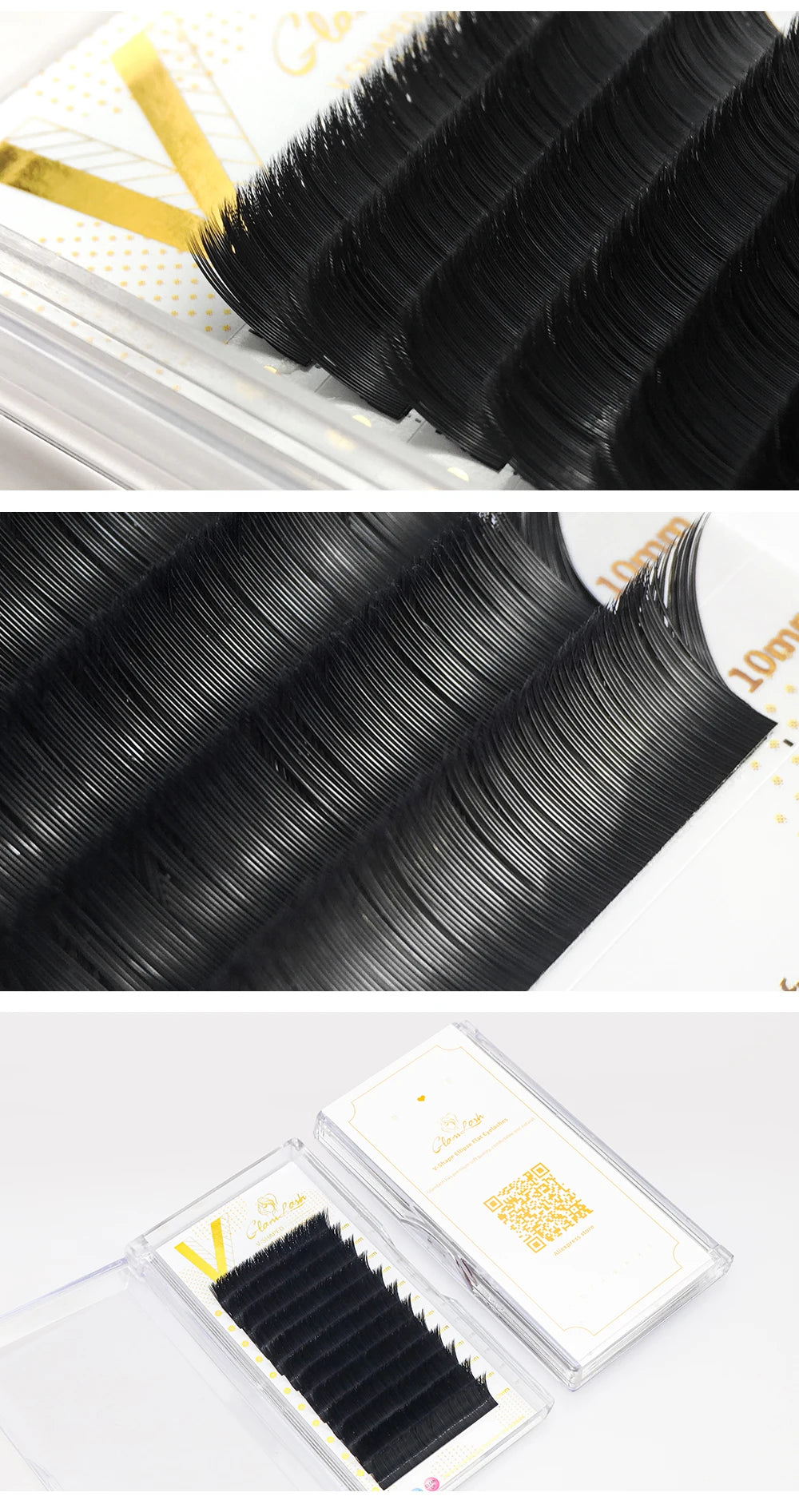 GLAMLASH V-Shape Ellipse Flat Split Tips YY Eyelash Extension Premade Volume Double Tips Easy-fans 2D Eyelash Super Soft Natural