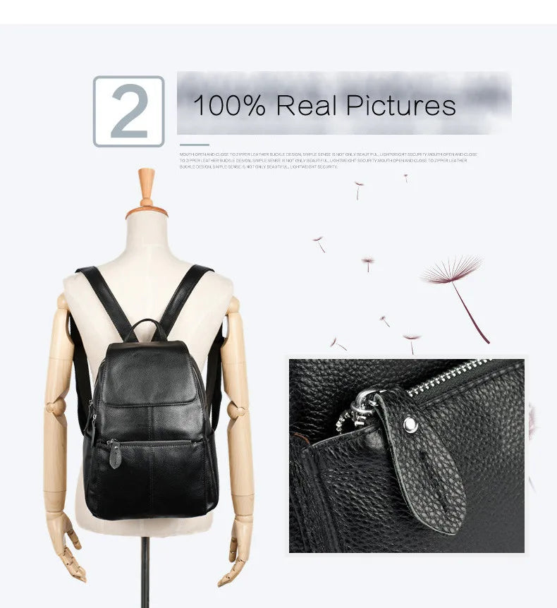 Zency Genuine Leather Women Backpack High Quality Large Capacity Travel Bag Knapsack Schoolbag Shoulder For Ladies Beige Black