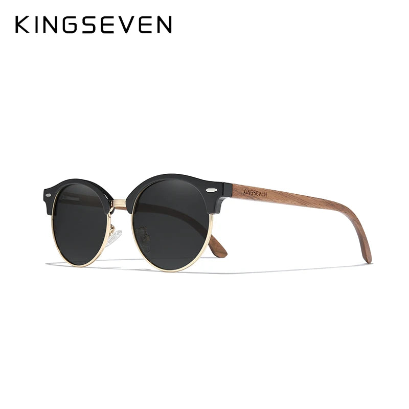 KINGSEVEN Handmade High Quality Black Walnut Wood Sunglasses Men Women Polarized Mirror Sun Glasses Male UV400 Shades Oculos Black Origina