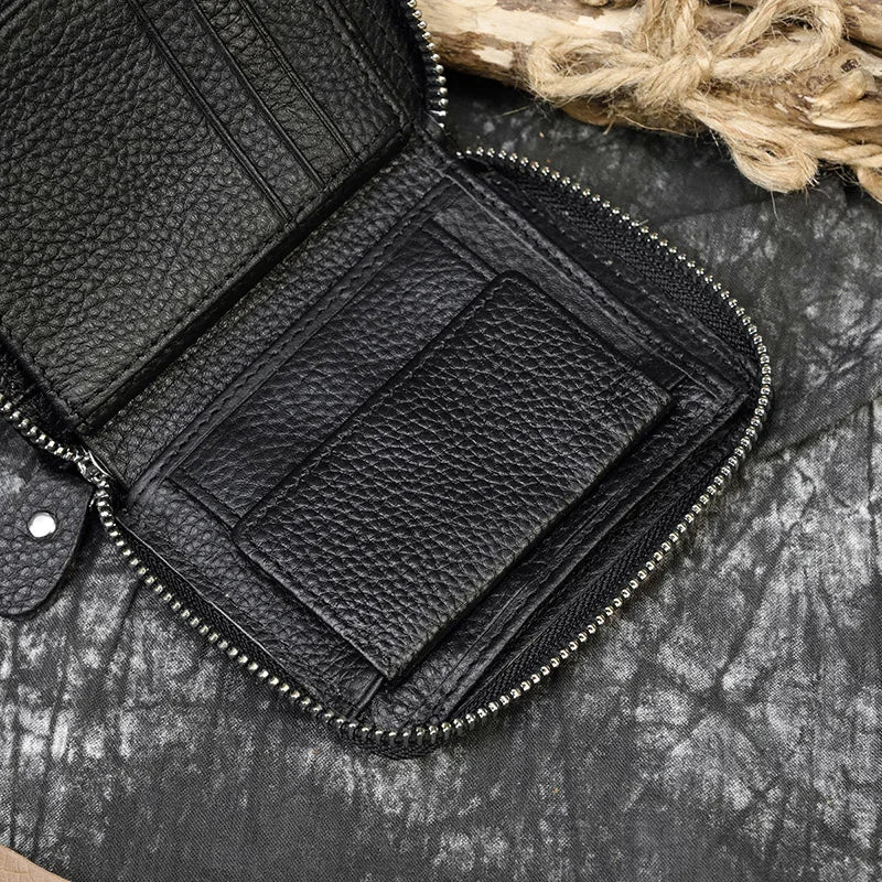 2023 New Short Wallet Men Women Vintage Fashion Card Holder Zipper Coin Purse Crazy Horse Leather Mens Slim Zipper Purse Wallet
