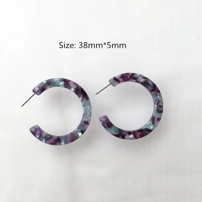 UJBOX 32 Styles Top Quality Acetate Hoop Earrings For Women Leopard Colored Pink Green Yellow Red Blue Acetic Acid Earrings Small size 15