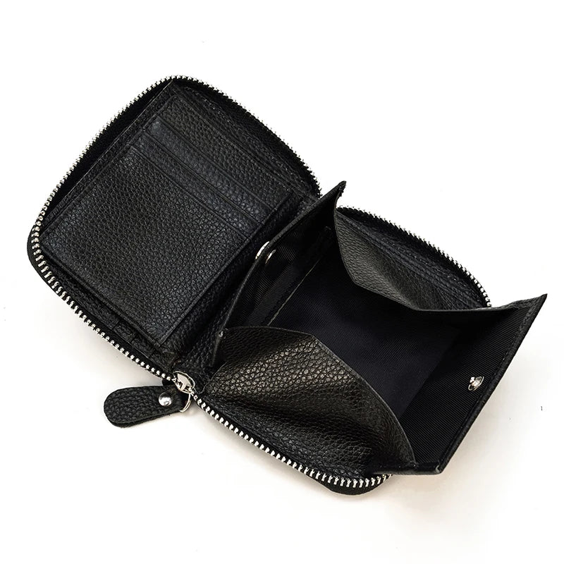 2023 New Short Wallet Men Women Vintage Fashion Card Holder Zipper Coin Purse Crazy Horse Leather Mens Slim Zipper Purse Wallet