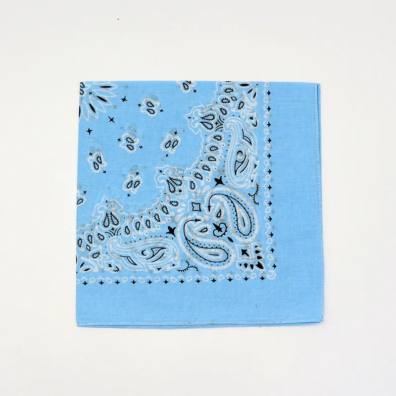 55CM Square Scarf Women Spring Soft Color White Blue Purpel Khaki Paisley Cotton Headband Hip-hop Men Bandana Light Blue