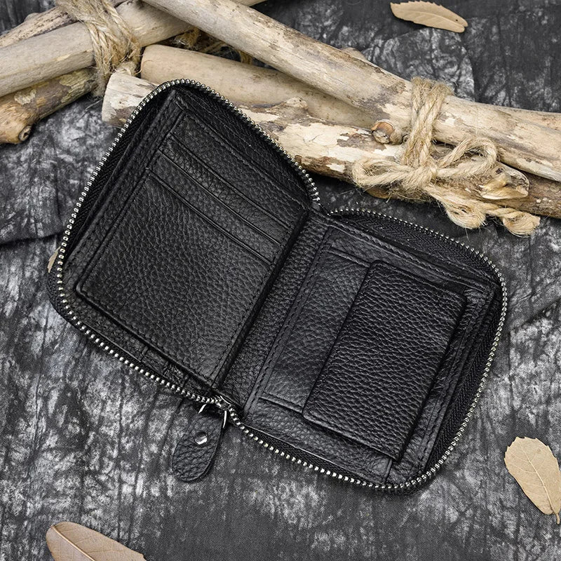 2023 New Short Wallet Men Women Vintage Fashion Card Holder Zipper Coin Purse Crazy Horse Leather Mens Slim Zipper Purse Wallet
