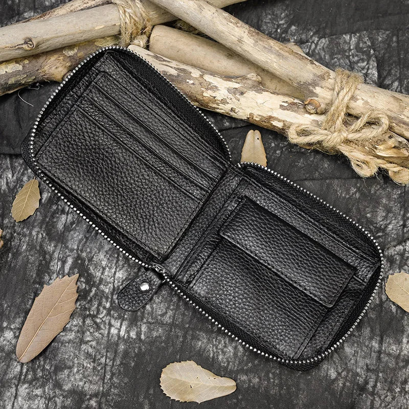 2023 New Short Wallet Men Women Vintage Fashion Card Holder Zipper Coin Purse Crazy Horse Leather Mens Slim Zipper Purse Wallet