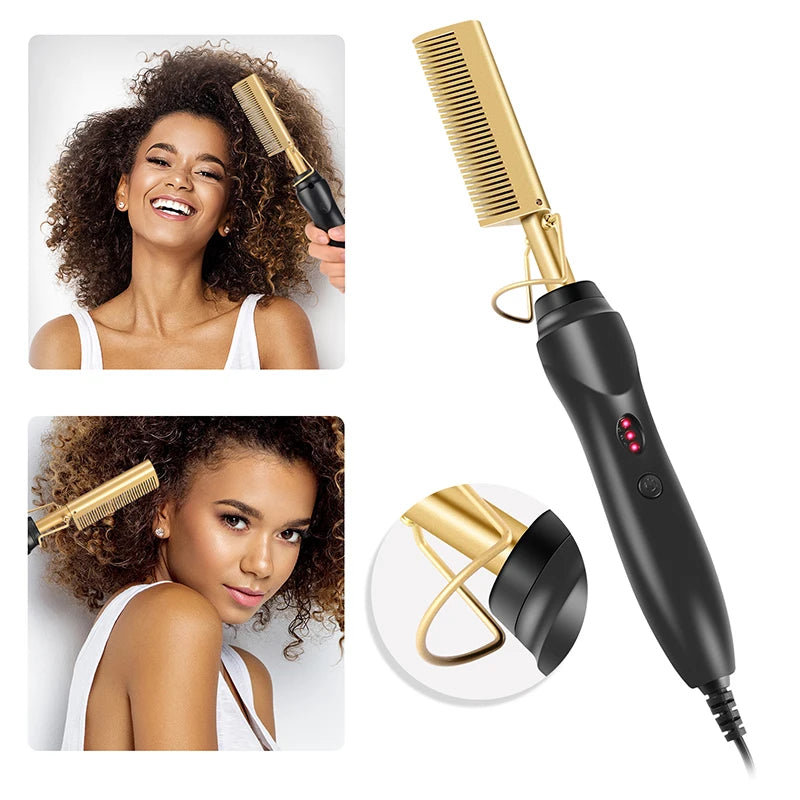 2 in 1 Electric Hot Heating Comb Hair Straightener Curler Wet Dry Hair Iron Straightening Brush Hair Styling Tool with box