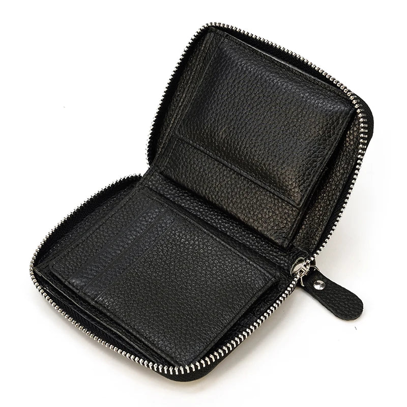 2023 New Short Wallet Men Women Vintage Fashion Card Holder Zipper Coin Purse Crazy Horse Leather Mens Slim Zipper Purse Wallet