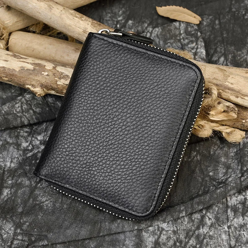 2023 New Short Wallet Men Women Vintage Fashion Card Holder Zipper Coin Purse Crazy Horse Leather Mens Slim Zipper Purse Wallet