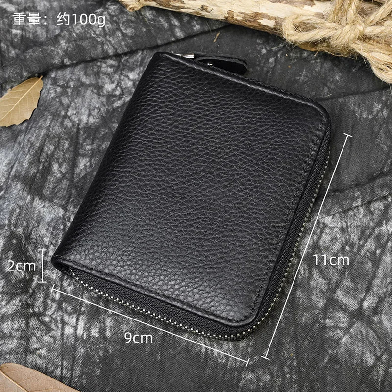 2023 New Short Wallet Men Women Vintage Fashion Card Holder Zipper Coin Purse Crazy Horse Leather Mens Slim Zipper Purse Wallet