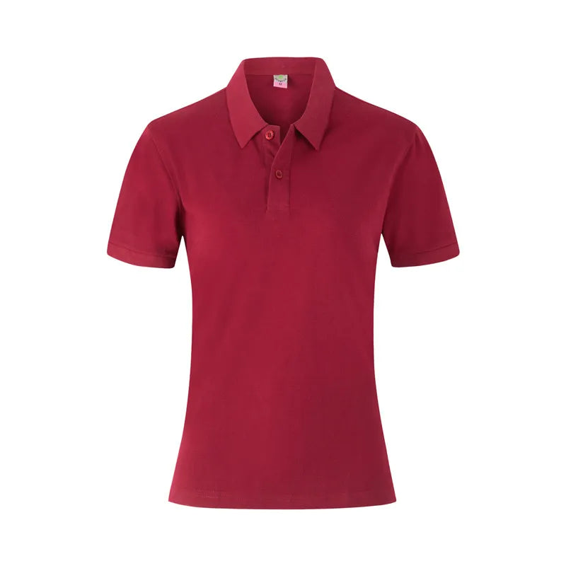 Women's 100% Combed Cotton Pure Cotton Short-sleeved Polo Shirt Custom Printed Embroidery Lgoo Solid Color Breathable Polo Shirt Red wine