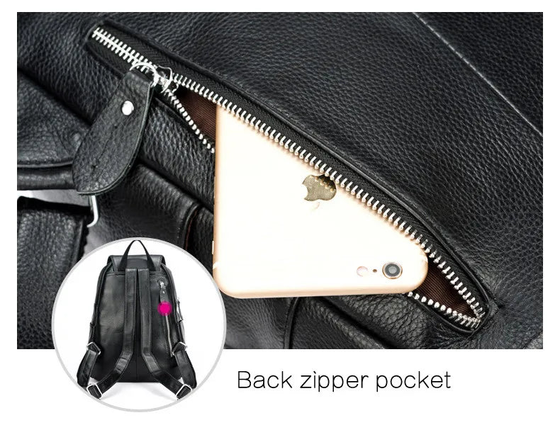 Zency Genuine Leather Women Backpack High Quality Large Capacity Travel Bag Knapsack Schoolbag Shoulder For Ladies Beige Black