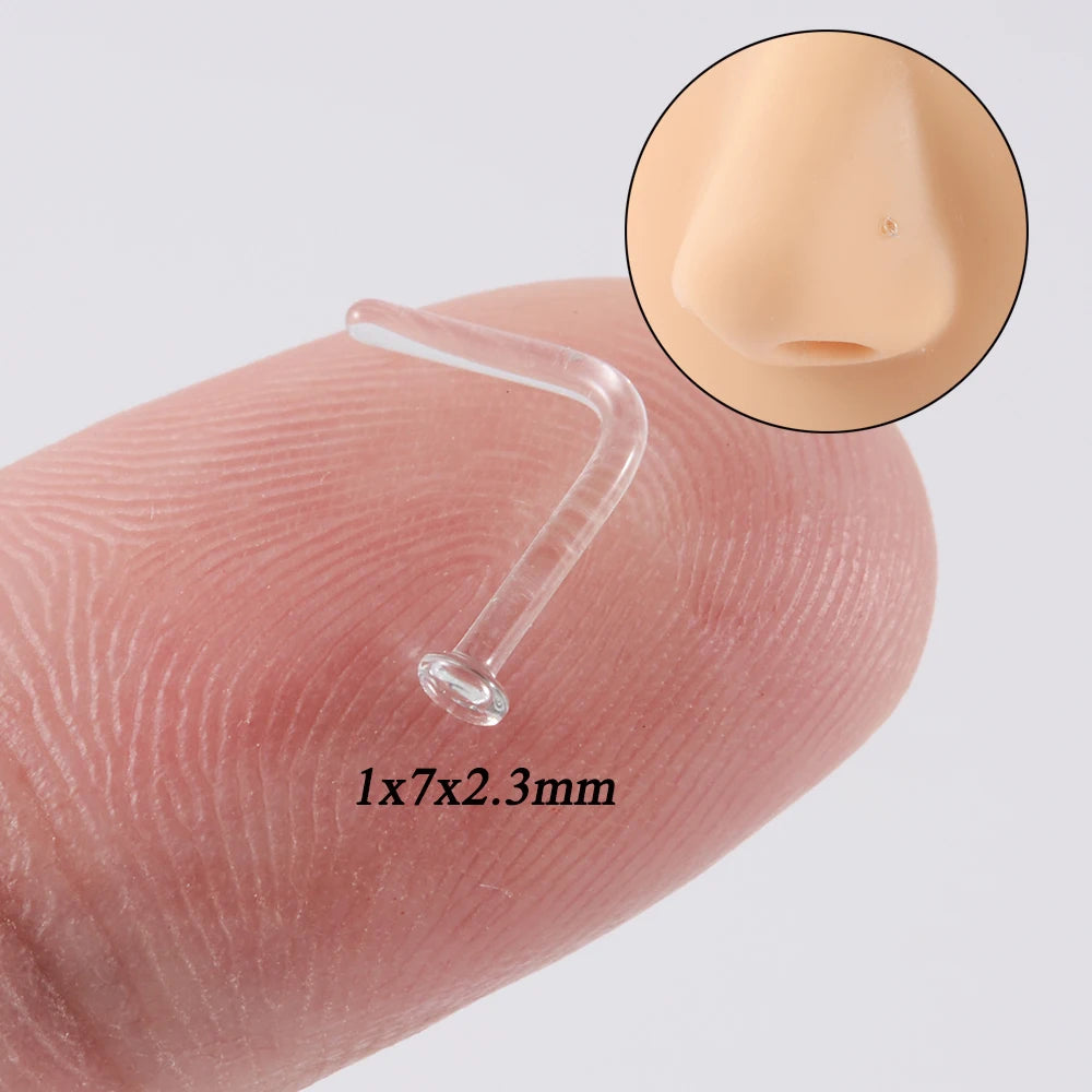1PC Glass Nose Stud Transparent Glass Straight Nose Ring Retainer Holder Hoop Earrings Belly Ring Navel Piercing Jewelry Style C 1PC
