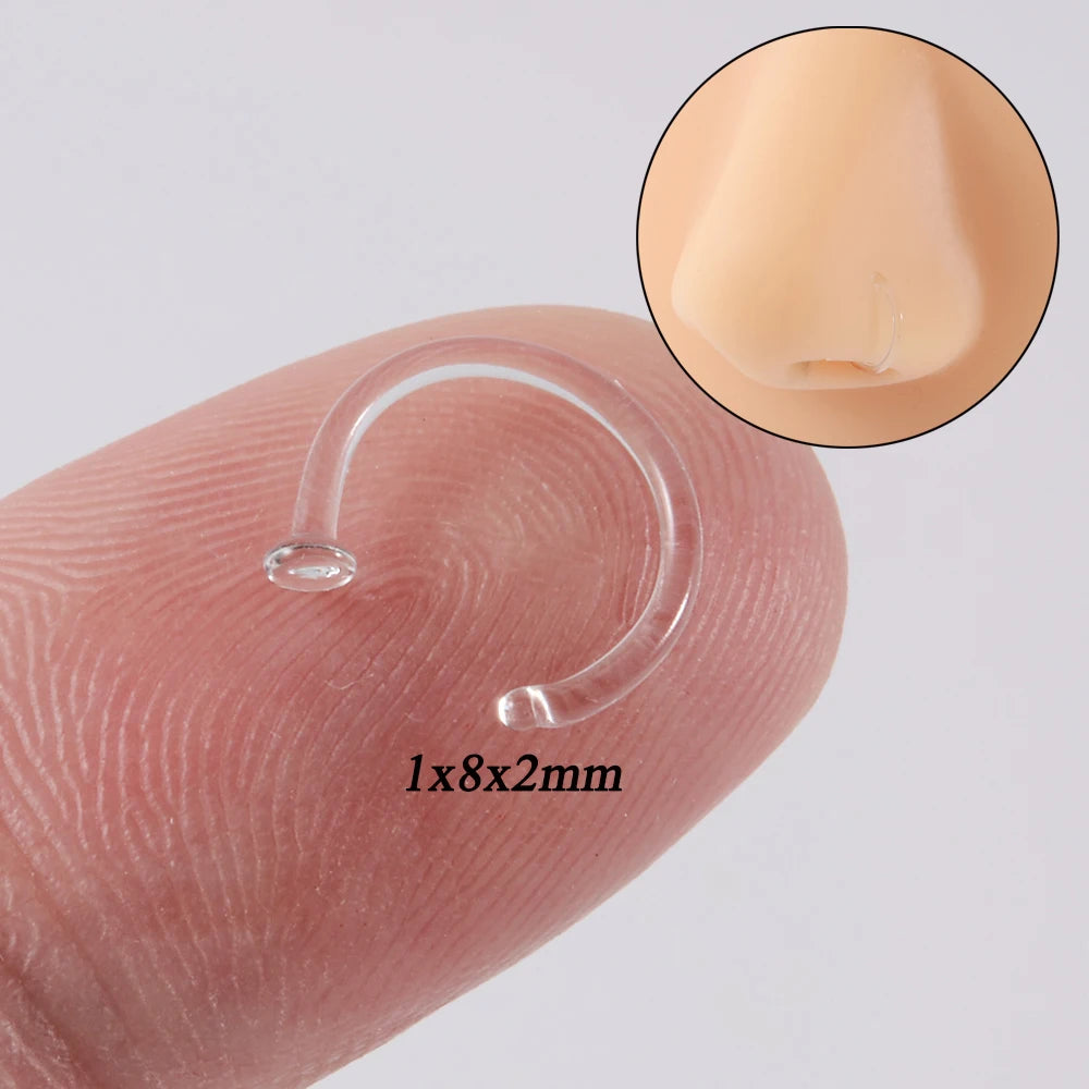 1PC Glass Nose Stud Transparent Glass Straight Nose Ring Retainer Holder Hoop Earrings Belly Ring Navel Piercing Jewelry