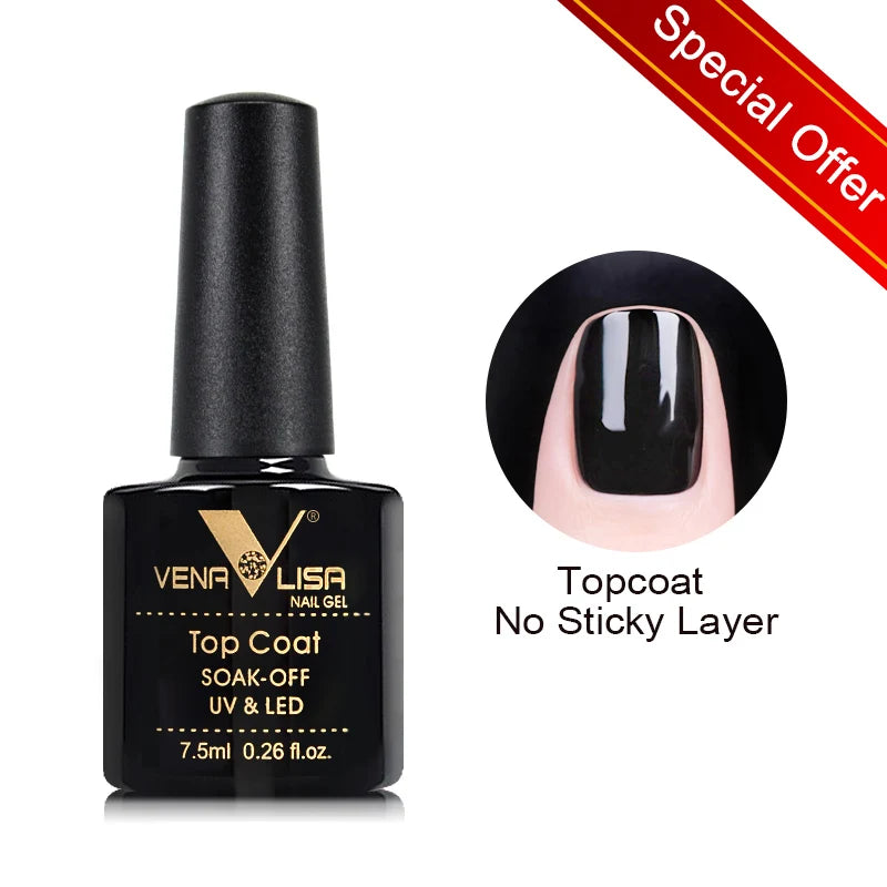 Hot Sell Venalisa Nail Art 7.5ml Tempered Top Coat Matt Top Primer Base Coat Color Gel Nail Polish UV Gel Soak Off Manicure NoWipe top coat