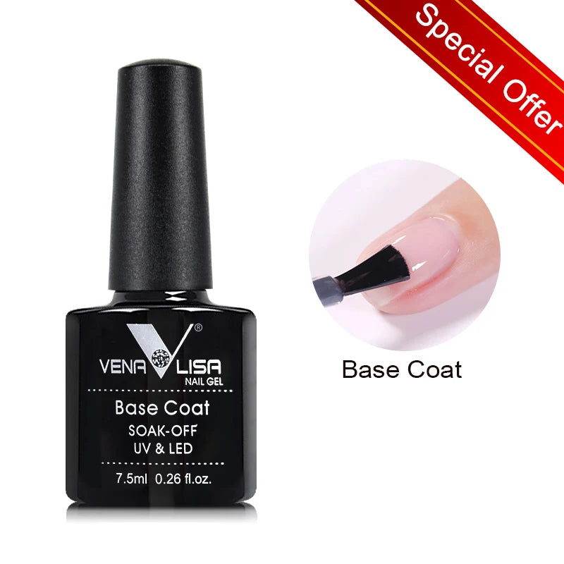 Hot Sell Venalisa Nail Art 7.5ml Tempered Top Coat Matt Top Primer Base Coat Color Gel Nail Polish UV Gel Soak Off Manicure Base