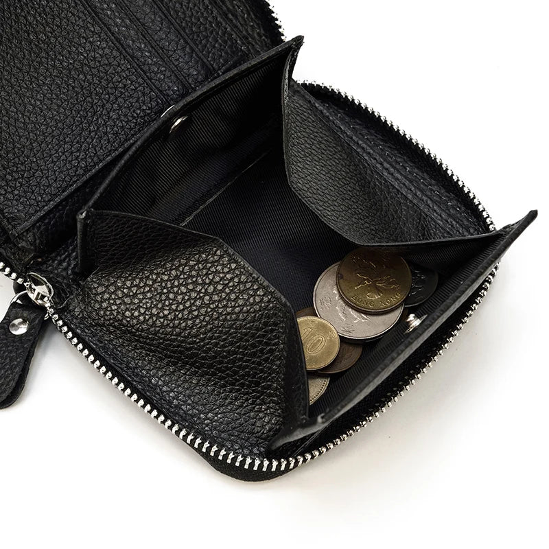 2023 New Short Wallet Men Women Vintage Fashion Card Holder Zipper Coin Purse Crazy Horse Leather Mens Slim Zipper Purse Wallet