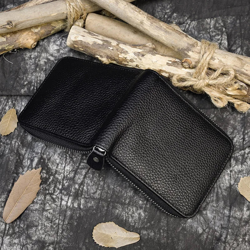2023 New Short Wallet Men Women Vintage Fashion Card Holder Zipper Coin Purse Crazy Horse Leather Mens Slim Zipper Purse Wallet