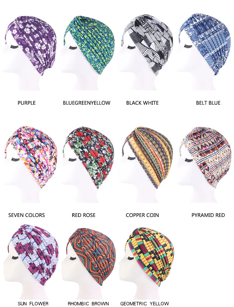 New Women Print Flower Knot Cancer Ruffle Chemo Hat Beanie scarf Turban Head Wrap Knitted Cap Hair Loss Accessories