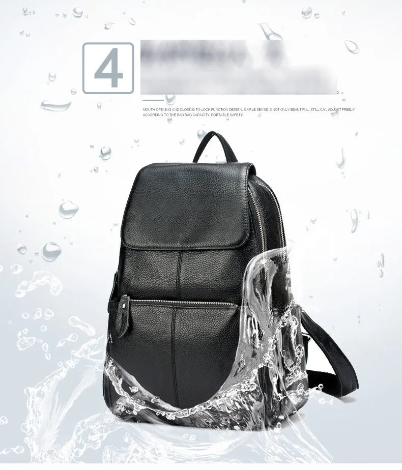Zency Genuine Leather Women Backpack High Quality Large Capacity Travel Bag Knapsack Schoolbag Shoulder For Ladies Beige Black
