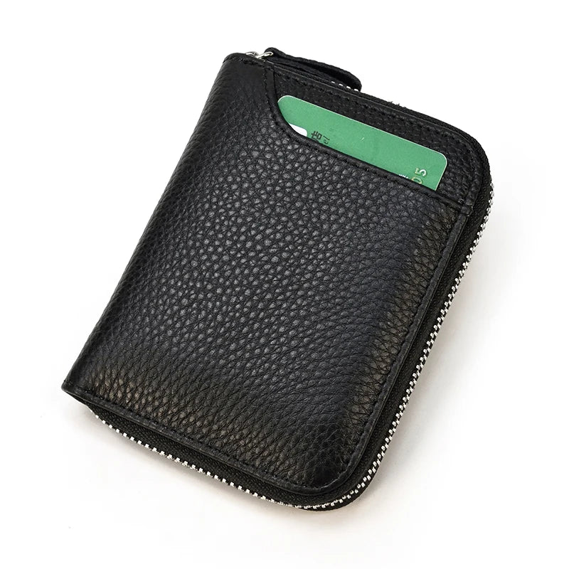 2023 New Short Wallet Men Women Vintage Fashion Card Holder Zipper Coin Purse Crazy Horse Leather Mens Slim Zipper Purse Wallet
