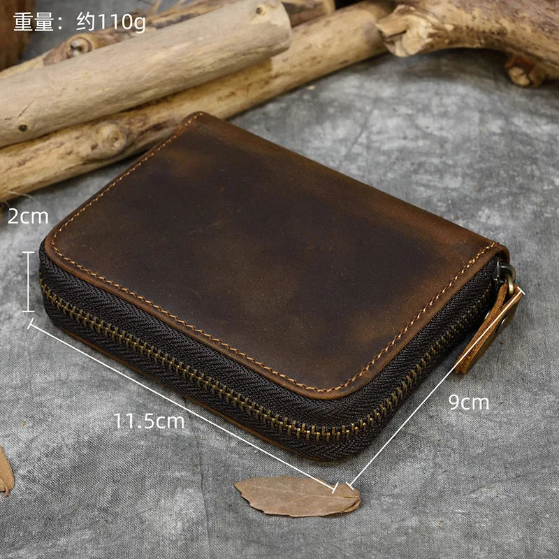 2023 New Short Wallet Men Women Vintage Fashion Card Holder Zipper Coin Purse Crazy Horse Leather Mens Slim Zipper Purse Wallet