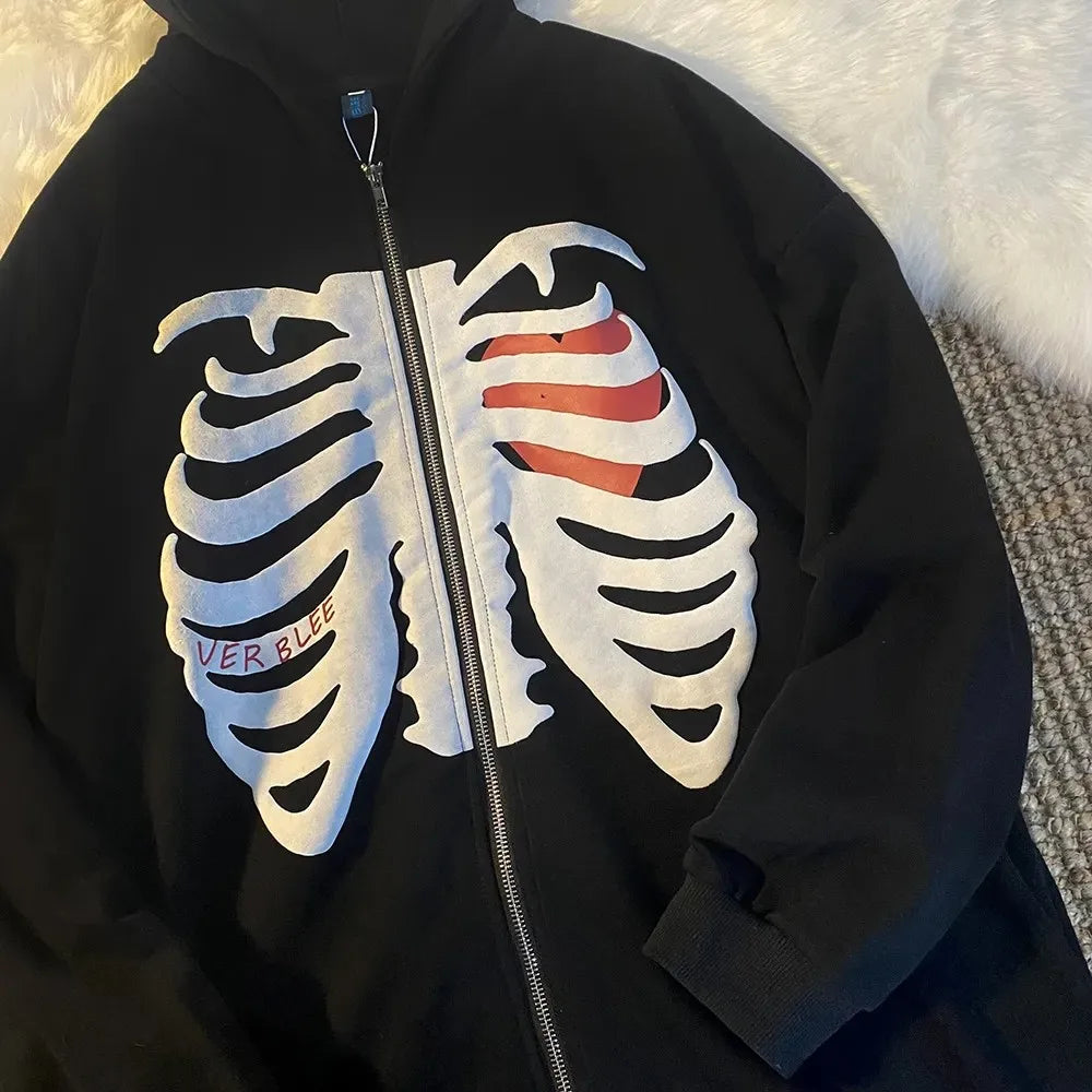 Y2K Rhinestone Cobweb Zip Up Oversized Sweatshirt 2022 Autumn Goth Hoodie Men Women Grunge Hooded Jacket Streetwear Y2K Clothing