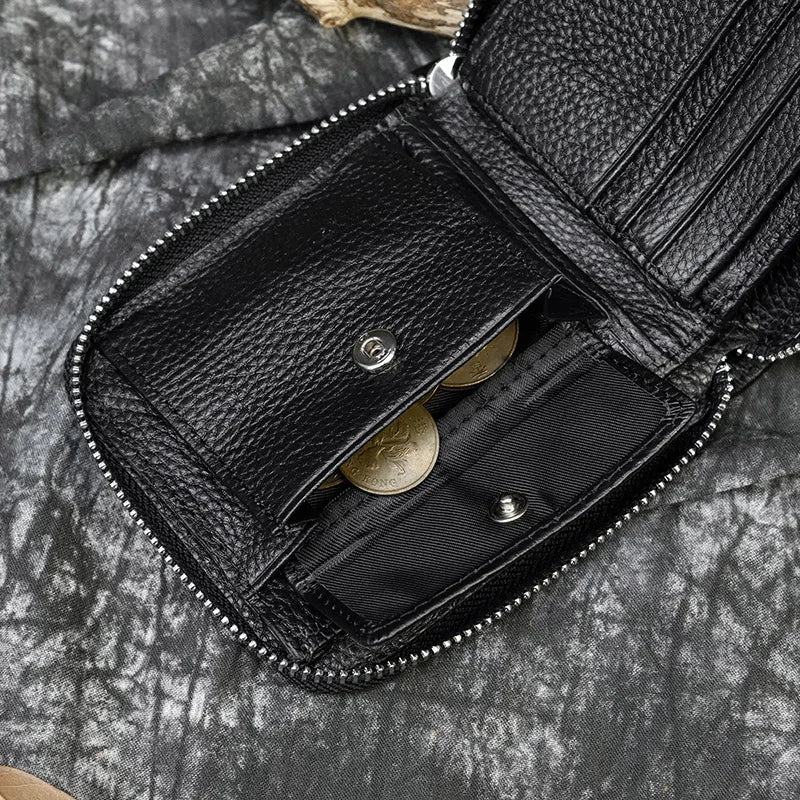 2023 New Short Wallet Men Women Vintage Fashion Card Holder Zipper Coin Purse Crazy Horse Leather Mens Slim Zipper Purse Wallet