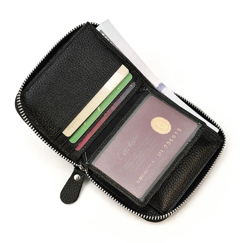 2023 New Short Wallet Men Women Vintage Fashion Card Holder Zipper Coin Purse Crazy Horse Leather Mens Slim Zipper Purse Wallet